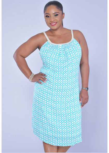 Nina Leonard GERI-Print Dress with Plaited Straps