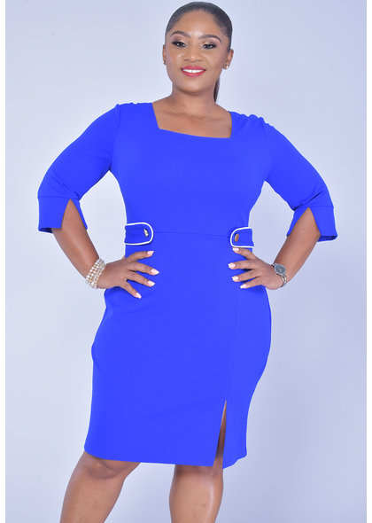 GLAMOUR RIYNA-Three Quarter Sleeve Contrast Trim Dress