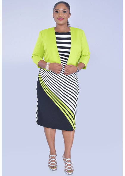 EBELE- Stripe and Solid Dress and Jacket