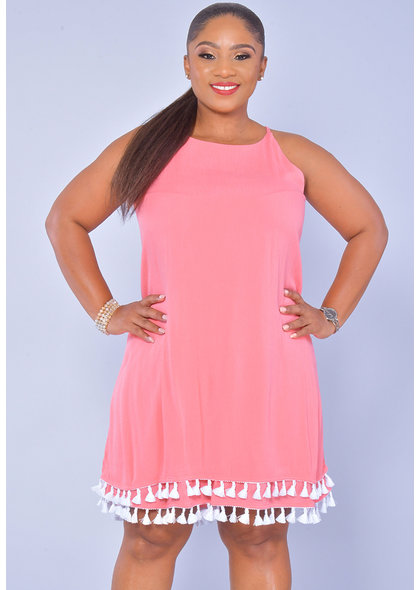 Nina Leonard KOFFEE-Strappy Tassels Dress