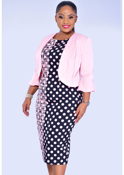 PATA- Plus Size Polka Dot Dress and Jacket Combo