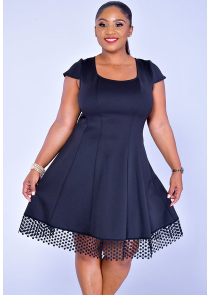 UDAVINA- Cap Sleeve Dress with Laser Cut Trim