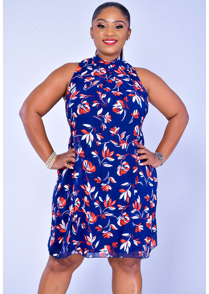 Signature FLAVIA- Contemporary Print High Neckline Dress