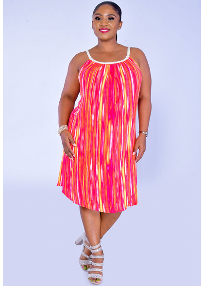 Nina Leonard GERI-Print Dress with Plaited Straps