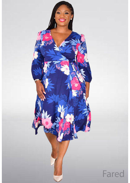 Eliza J FARED- Printed Full Sleeve Fit and Flare Dress