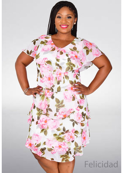 FELICIDAD- Floral Layered Dress with Broach