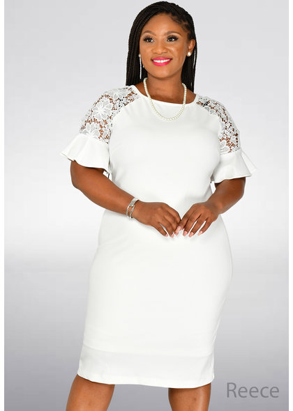 REECE- Round Neck Lace Bell Sleeve Dress