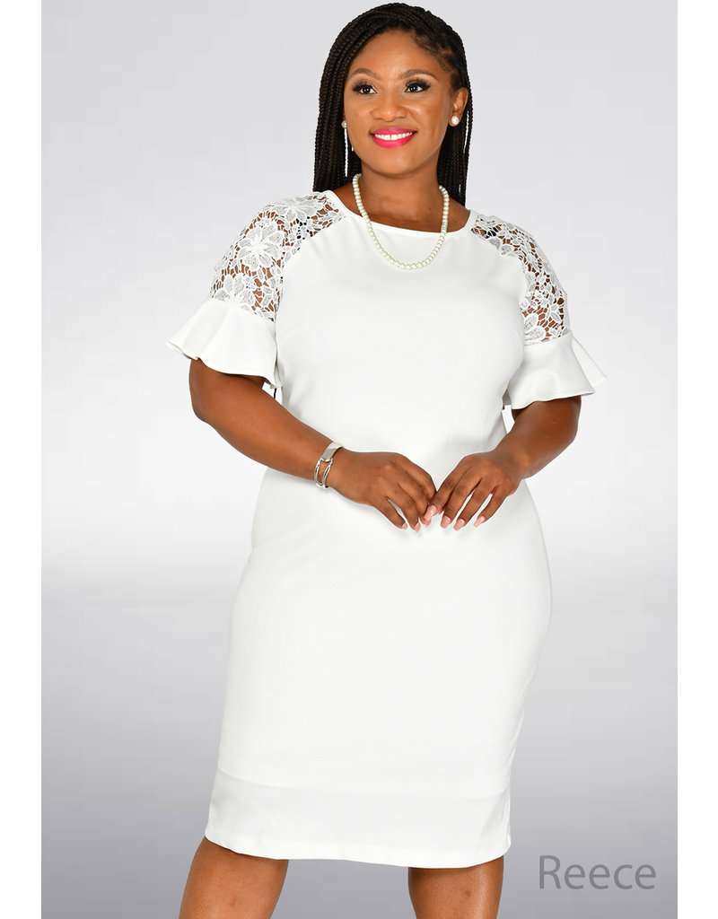 REECE- Round Neck Lace Bell Sleeve Dress