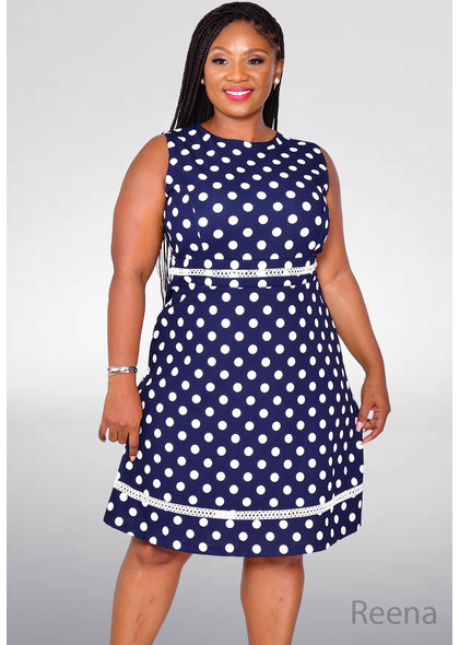 REENA- Sleeveless Polka Dot Fit and Flare Dress