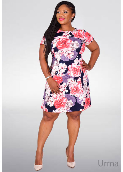 URMA- Floral Print Fit and Flare Dress