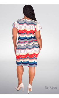 RUHINA- Striped Flutter Sleeve Dress