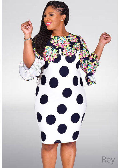 REY- Contrast Print Bell Sleeve Dress