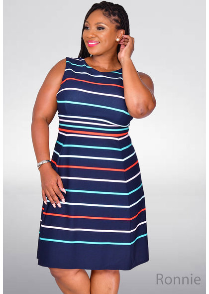Sandra Darren RONNIE- Striped Fit and Flare Dress
