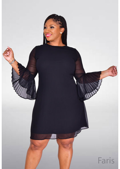 Sandra Darren FARIS- Pleated Bell Sleeve Dress