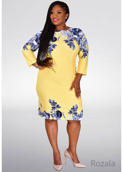 ROZALA- Placement Print 3/4 Sleeve Dress