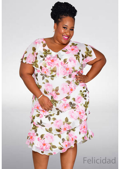 FELICIDAD- Plus Size Floral Print Shutter Dress