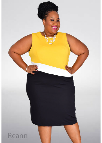 GLAMOUR REANN- Plus Size Colour Block Dress