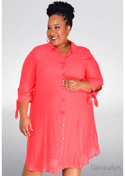 MLLE Gabrielle GENNALYN- Solid 3/4 Sleeve Shirt Dress