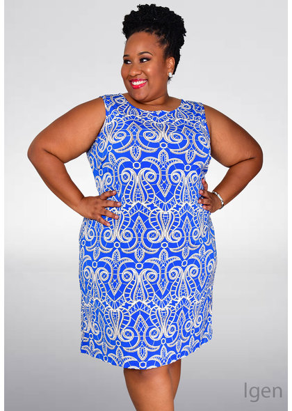 IGEN- Plus Size Printed Sleeveless Dress