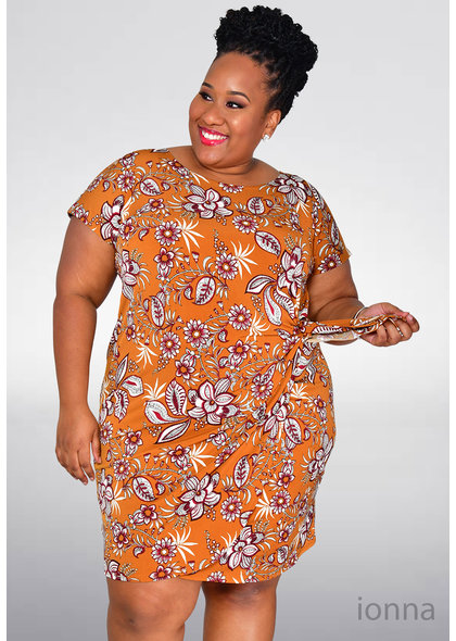 Signature IONNA- Plus Size Floral Puff Print Cap Sleeve Dress