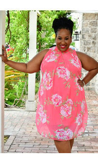 Signature FLAVIA- Plus Size Floral Puff Print Dress with Overlay