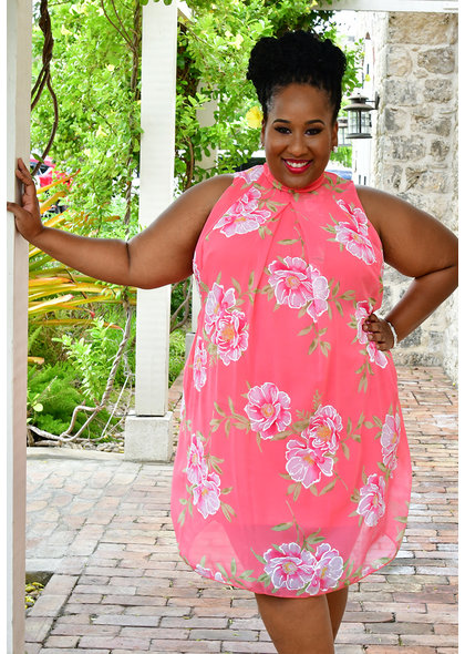 Signature FLAVIA- Plus Size Floral Puff Print Dress with Overlay