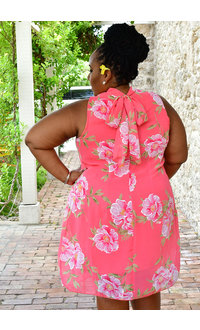 Signature FLAVIA- Plus Size Floral Puff Print Dress with Overlay