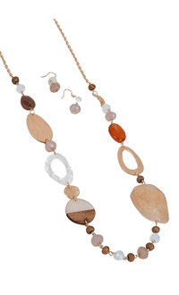 AJ Fashions Long Necklace Set with Flat Multi Stones
