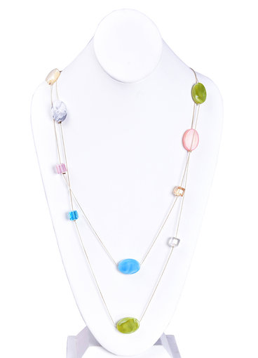 AJ Fashions Long Necklace Set with Oval & Square Stones