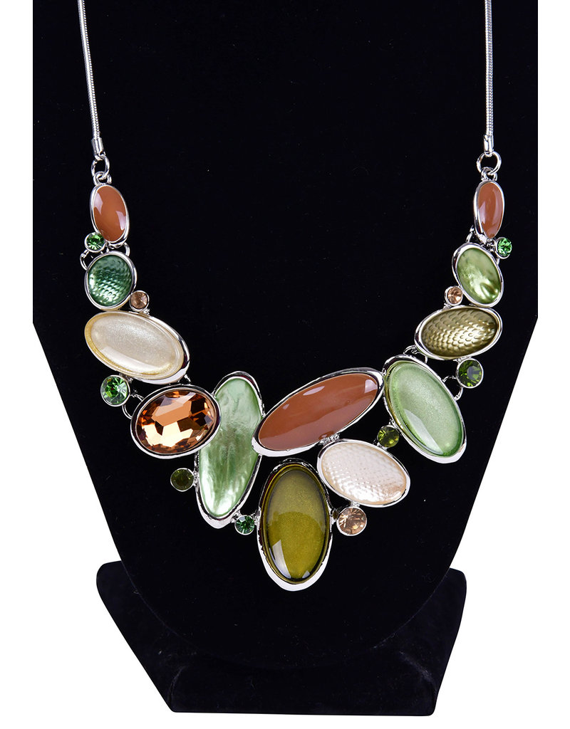 AJ Fashions Fused Bead Necklace Set with Oval Stones