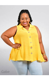 GABE- Plus Size Sleeveless Solid Top with Collar - Harmonygirl.com