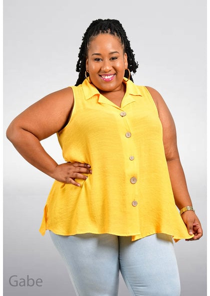 Unique Spectrum GABE- Plus Size Sleeveless Solid Top with Collar