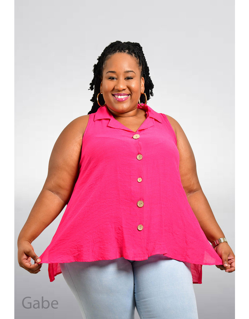 Unique Spectrum GABE- Plus Size Sleeveless Solid Top with Collar