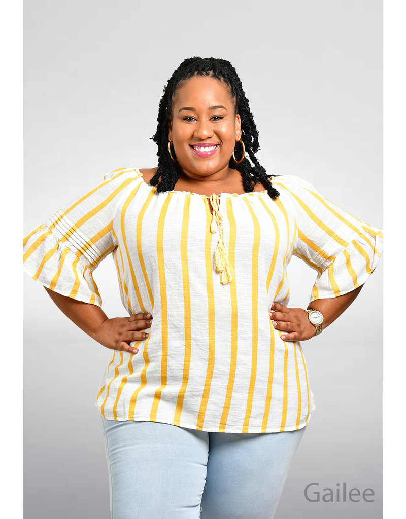 ACE Fashions GAILEE- Plus Size Top with String & Bell Sleeves