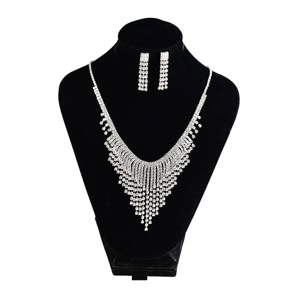 V-Fringe 3 Strand Rhinestone Necklace Set