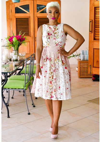 LINDY- Lace floral Fit and Flare Dress