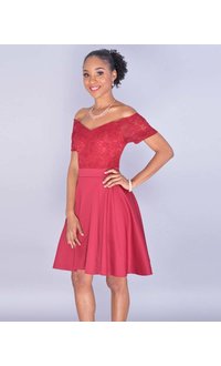 Yabes USHEL- Petite Lace Off-Shoulder Scuba Dress