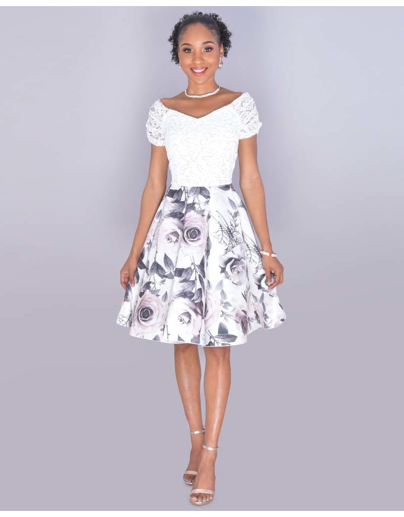 TORIANN- Petite Sequined Top Floral Dress