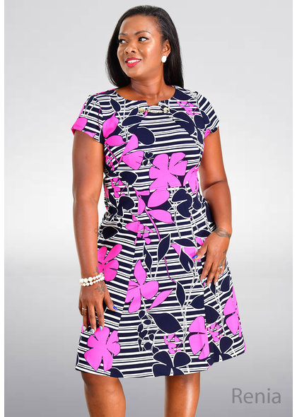 RENIA- Printed Cap Sleeve Dress