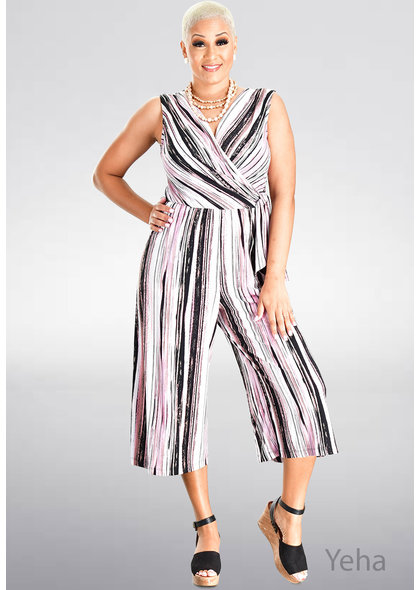 YEHA- Lap-Front Stripped Jumpsuit