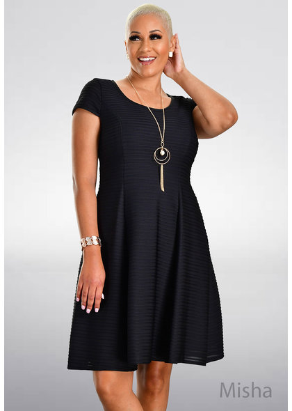 MISHA- Fit and Flare Cap Sleeve Dress with Lines