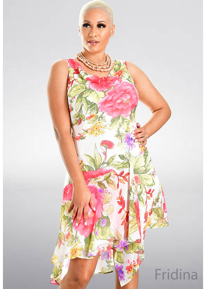 FRIDINA- Printed Cowl Dress with Handkerchief Bottom