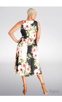 FARNI- Long Embossed Floral Print Dress
