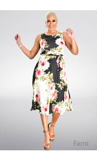 FARNI- Long Embossed Floral Print Dress