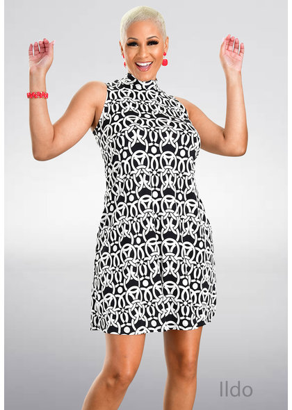 Signature ILDO- Puff Print Mock neck Dress