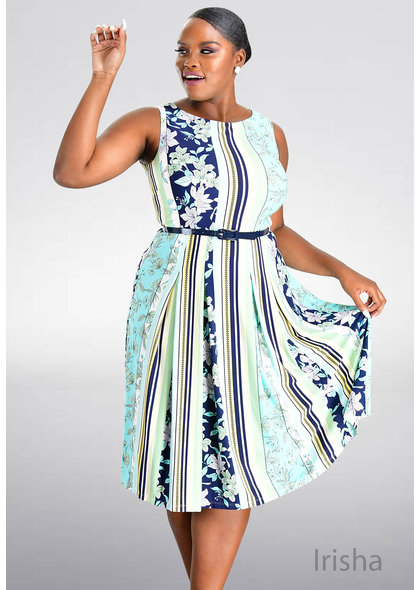 IRISHA- Printed Dress with Belt at the Waist