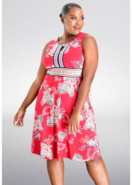 Sandra Darren IPEN- Printed Fit and Flare Dress with Keyhole