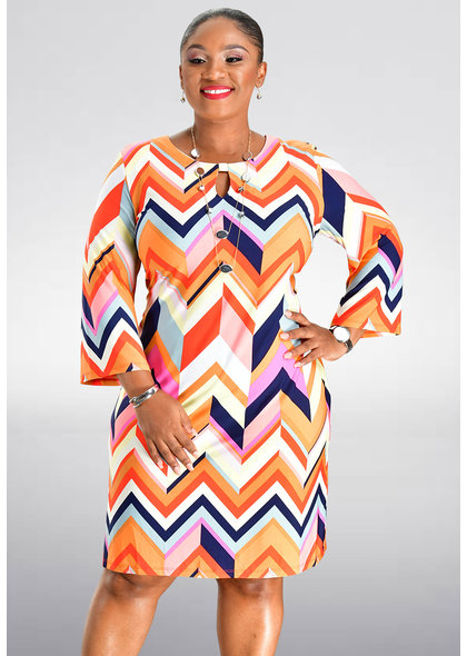 Sandra Darren INAM- Printed Three Quarter Sleeve Dress
