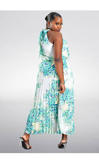 Sandra Darren FABB- Printed Halter Steam Pleat Dress