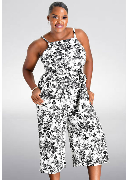 NIYA- Strappy Floral Print 3/4 Jumpsuit